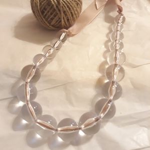Pale Pink Lucite Ribbon Bead Necklace